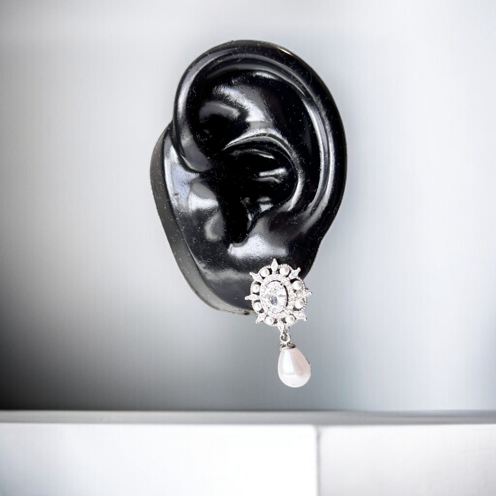 Women's Silver, Cubic Zirconia & Faux-Pearl Fashion Earrings NWT